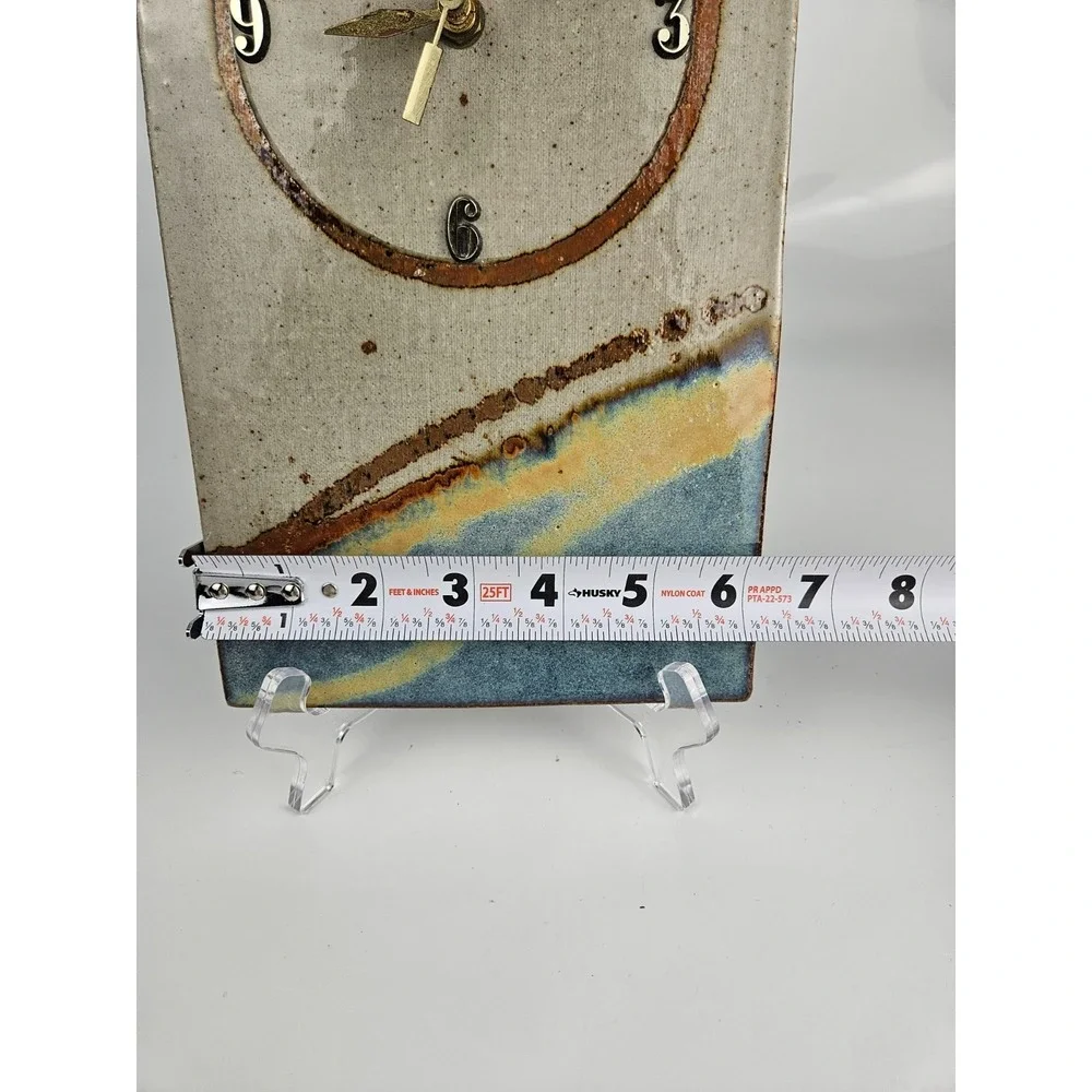 Signed Lauer Studio Pottery Wall Clock Ceramic Slab Art Clock‎ TESTED